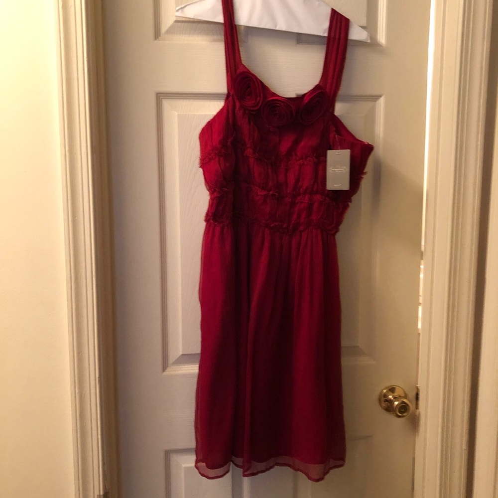 Anthropologie silk pin tucked with 3 roses
